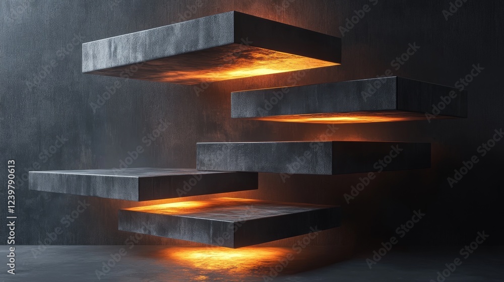 Poster illuminated floating platforms dark background