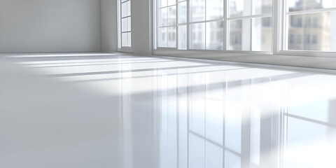 Sunlit Minimalist Interior:  A spacious, minimalist interior bathed in soft natural light streaming through expansive windows.