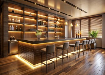 Luxurious Modern Home Bar with Warm Lighting and Inviting Seating