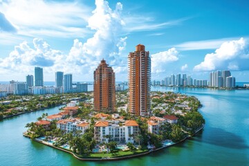 Obraz premium Luxury waterfront condos in Miami, showcasing stunning architecture. Ideal for real estate, travel, and lifestyle projects.