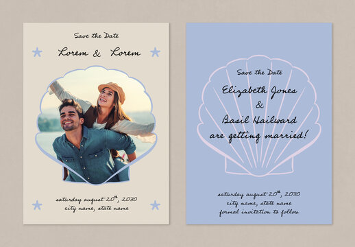 Save the Date Wedding Invitation with Beach Theme Inspired Illustration