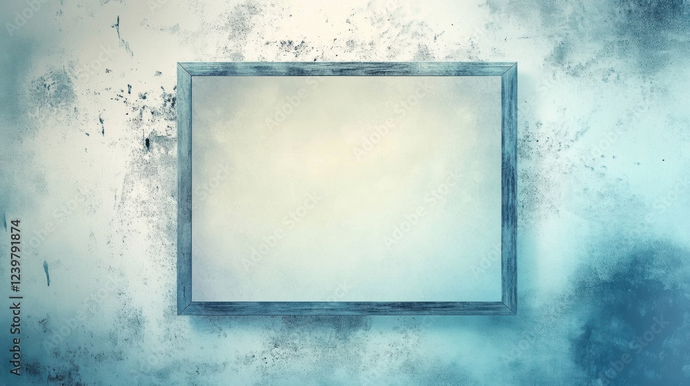 Aufkleber Empty frame on textured blue wall with faded paint offering artistic potential for creative expression and decoration possibilities. Generative AI