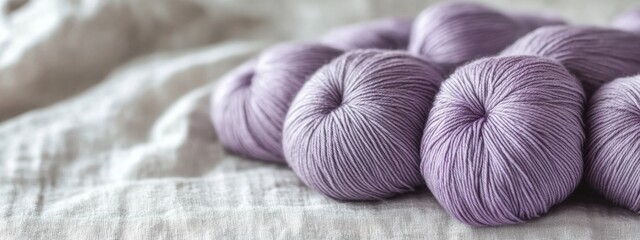Lavender Elegance, soft purple yarn skeins arranged gracefully on a light backdrop, radiating tranquility and refined beauty
