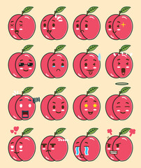 A peach emoticon set for sticker design element or emoji project