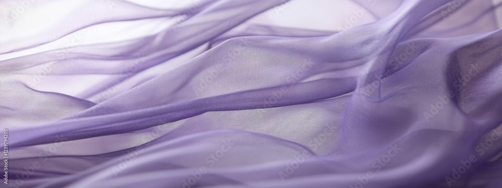 Poster lavender mesh draped frame, soft hues create a tranquil atmosphere, enhancing artistic expression an