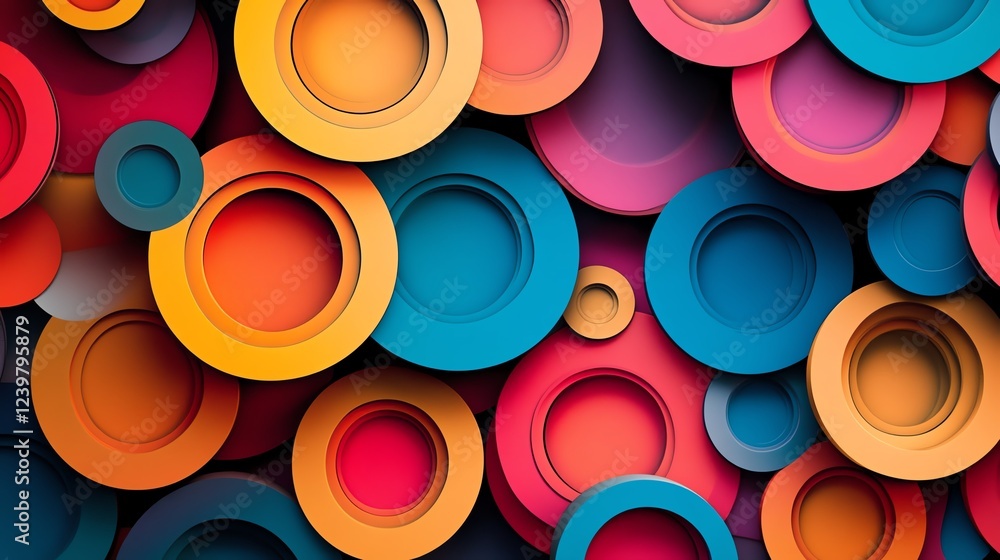 Poster colorful circular patterns create a vibrant background suitable for art and design projects in moder