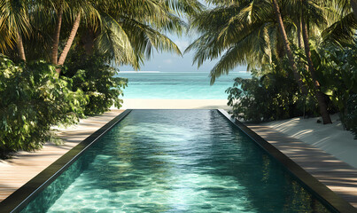 Obraz premium Peaceful Lagoon Pool with Clear Emerald Green Water, A Hidden Gem Surrounded by Nature