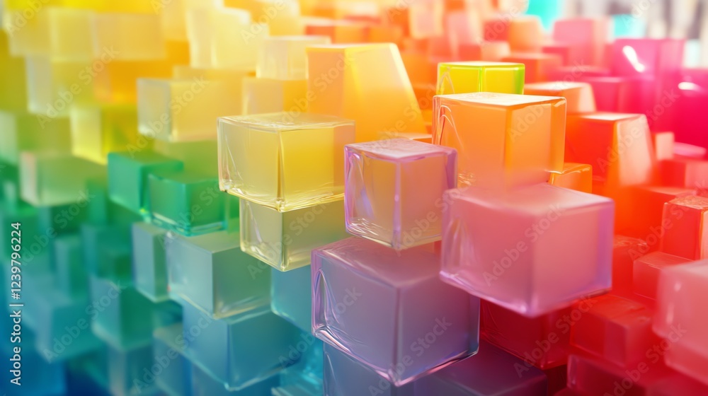 Poster colorful translucent cubes arranged in a vibrant gradient pattern create a striking visual abstract 