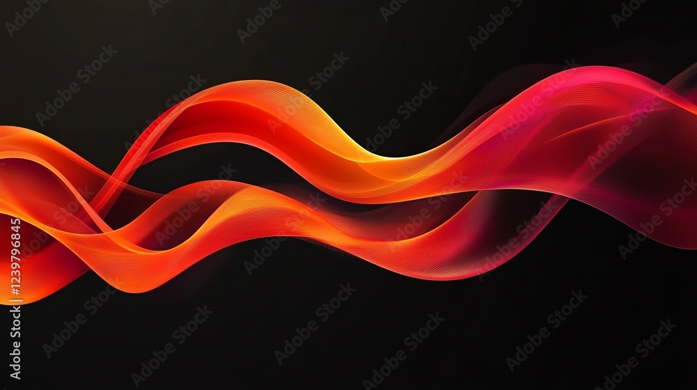 Poster dynamic curves of red and orange swirling through dark space, creating a captivating visual effect a
