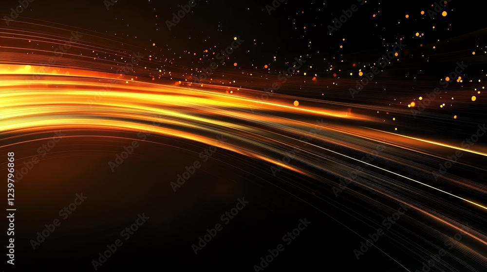 Poster dynamic orange and gold abstract background with glowing lines and particles showcasing movement and