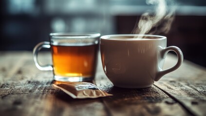 Fototapeta premium Warm Drinks on a Rustic Wooden Table