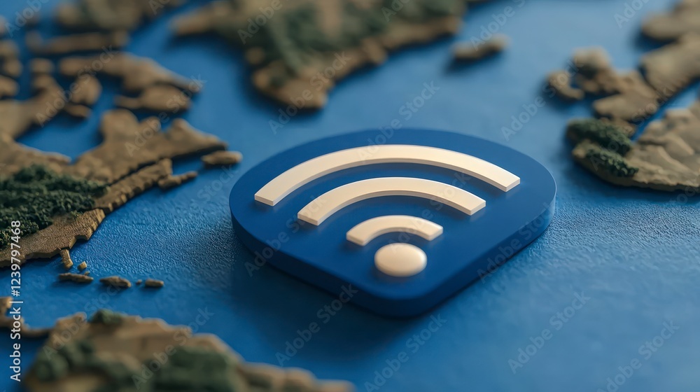 Poster global wireless network connection internet access wifi symbol on world map