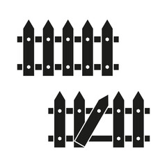 Wooden fence black. Rustic picket style. Farmyard boundary concept. Vector illustration.