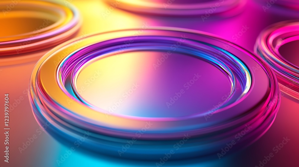 Poster colorful circular patterns create a vibrant abstract design with lights reflecting in various hues