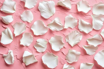 Obraz premium artistic arrangement of white petals creating abstract patterns on pink surface