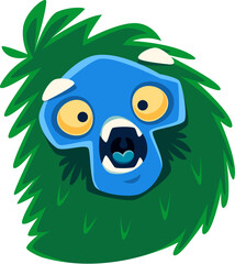 Halloween font letter D spooky monster character. Bizarre alien beast ABC font letter, silly Halloween green hairy monster vector English typeset symbol or crazy fantasy creature alphabet element