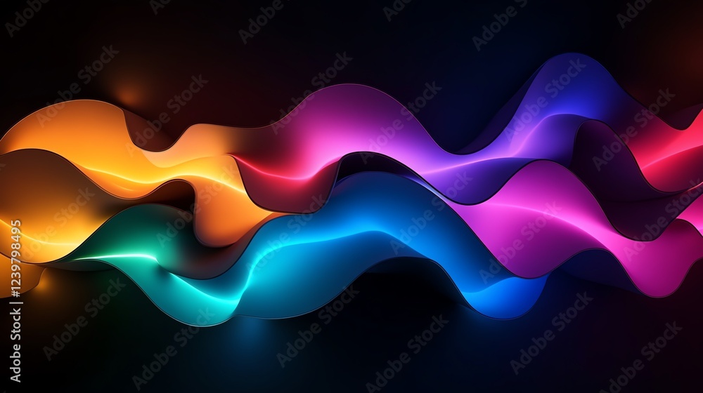 Poster vibrant waves of color flowing through a dark background creating a dynamic visual experience in mod
