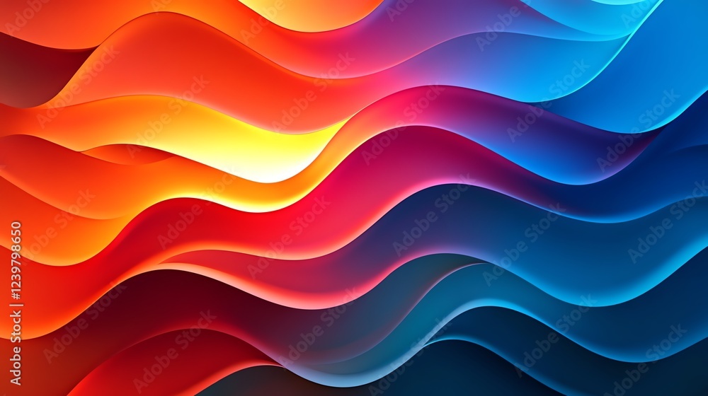 Poster wavy abstract patterns of vibrant colors create a dynamic visual effect in a modern digital artwork