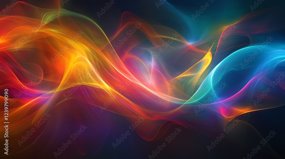 Poster vibrant abstract waves of color blend and flow seamlessly in a mesmerizing display of light and move