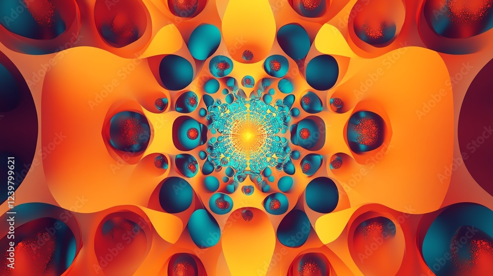 Poster vibrant abstract design with circular patterns and warm colors creating a mesmerizing visual effect 