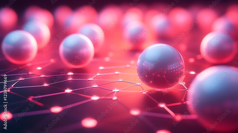 Poster exploring the intricate connections of particles in a glowing digital environment at twilight