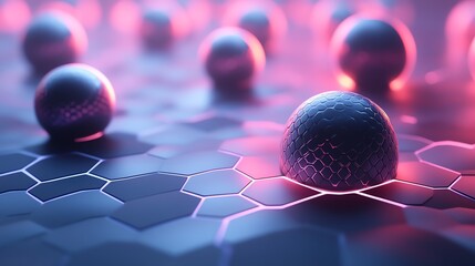 Exploration of Geometric Patterns in an Abstract Digital Landscape Showcasing Spheres and Hexagons