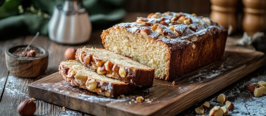 Fototapeta premium Delicious Hazelnut Loaf Cake, Homemade Bakery, Rustic Style