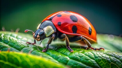 Naklejka premium Macro Photography of a Ladybug on a Leaf