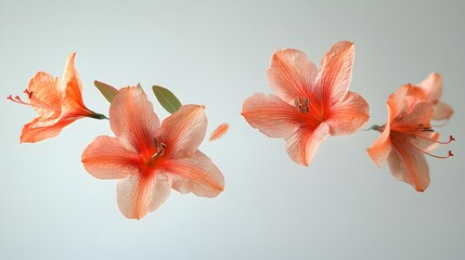 Floating Shattered Flowers, on White Background, Abstract Image, Texture, Pattern Background, Wallpaper, Cover and Screen of Smartphone, PC, Laptop, 9:16 and 16:9 Format