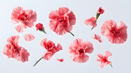 Obraz premium Floating Shattered Flowers, on White Background, Abstract Image, Texture, Pattern Background, Wallpaper, Cover and Screen of Smartphone, PC, Laptop, 9:16 and 16:9 Format