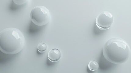 White spheres on grey background, copy space, abstract design, website banner