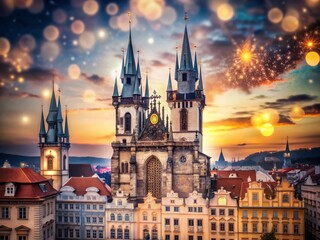 Fototapeta premium Majestic Church of Our Lady before Tyn with Bokeh Effect