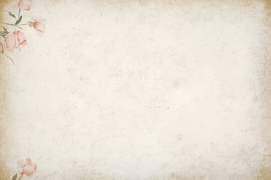 Vintage Floral Parchment Paper Background, Pink Roses, Grunge Texture