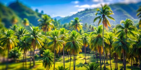 Obraz premium Majestic Giant Fan Palm Trees: Tropical Paradise Tilt-Shift Photography