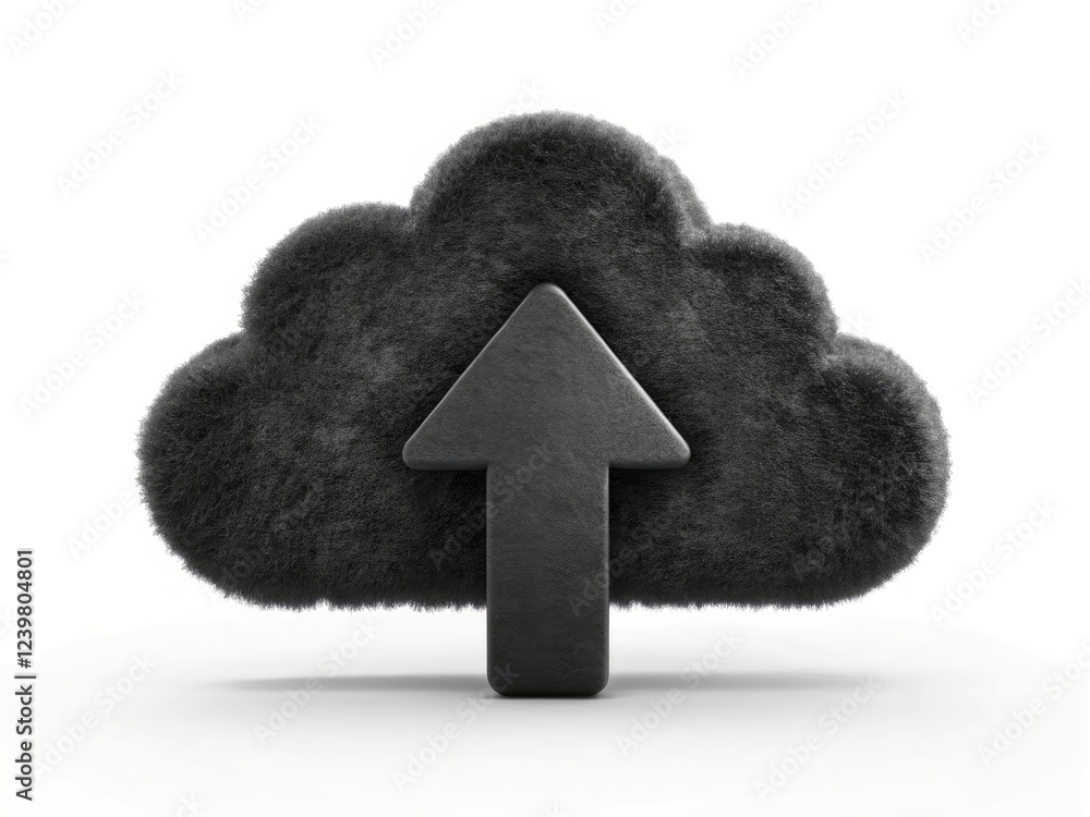 Poster simple black cloud icon on white: minimal design representing cloud upload, storage, data transfer, 