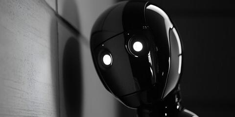 Sci-Fi Robot Design with Black Glossy Finish, Futuristic Robot Head with Bright Eyes