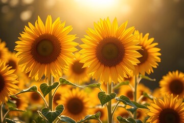 Obraz premium Lush sunflowers blooming under clear sunlight, exuding vibrancy and connection with nature's beauty in a summer field
