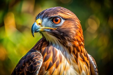 Fototapeta premium Majestic Red-tailed Hawk Emerging from Shadow - Close-up Wildlife Photography