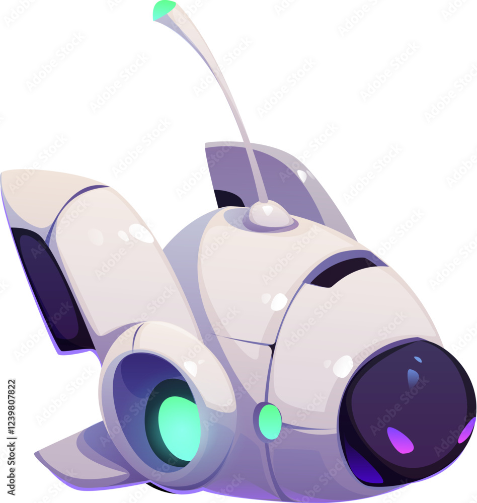 Poster underwater robot bathyscaphe or submarine drone, vector cartoon mascot. futuristic technology robot 