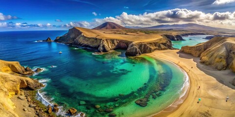 Stunning aerial drone footage showcases Lanzarote's Papagayo Beach, a Canary Islands jewel.
