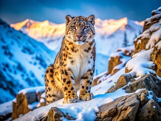 Obraz premium Majestic Snow Leopard in Harsh Winter Landscape: A Documentary Photography Style Image