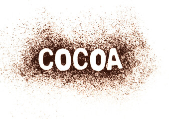 Cocoa powder spilled on white to form a word.