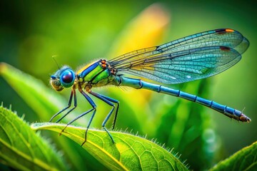 Stunning close-up images capture damselflies' intricate beauty amidst vibrant plant foliage.