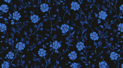 Obraz premium Blue floral pattern on black background