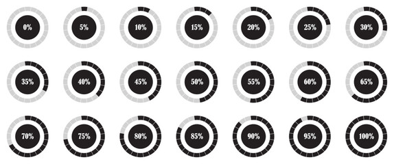 Circle Percentage diagram symbol. Loading progress bar. Circular percentage diagrams from 0 to 100. Circle progress bar set. Circular Progress Bar Set Percentage Levels from 0 to 100%. Pie chart icon.