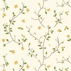 Floral pattern with yellow flowers and green leaves