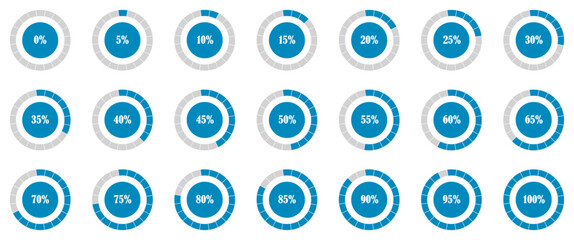 Pie chart icon. Circle percentage diagrams with 0 to 100%.  Set of circle percentage diagrams for infographics 0 10 20 30 40 50 60 70 80 90 100 %. Loading progress bar. Percentage circle set. Download