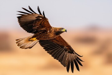 Obraz premium Majestic Eagle Soaring High Above the African Plains with Spread Wings and Powerful Claws Commanding the Vast Savanna Landscape
