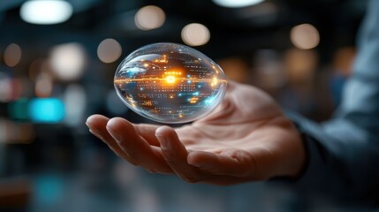 Fototapeta premium Holographic progress indicator showcasing a futuristic digital visualization of data and information through a transparent glowing and floating sphere like interface