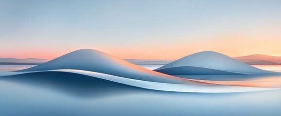 Abstract landscape at sunrise with smooth, flowing hills and pastel colors.